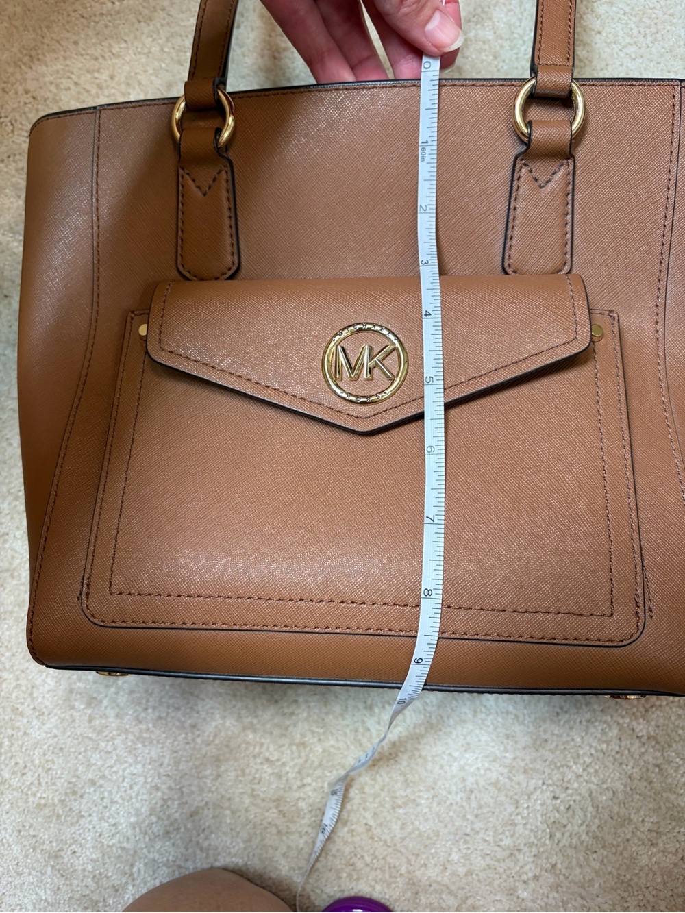 Michael Kors Light Brown Joey Saffiano Leather Medium Pocket Tote - Picture 16 of 17